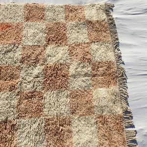Dabachi | Checkered Moroccan Rug 7x9 Rust Pink Beni Ourain Ultra Soft | Authentic Berber wool Beni Rug | 7x9'90 Ft | 212x302 cm - OunizZ