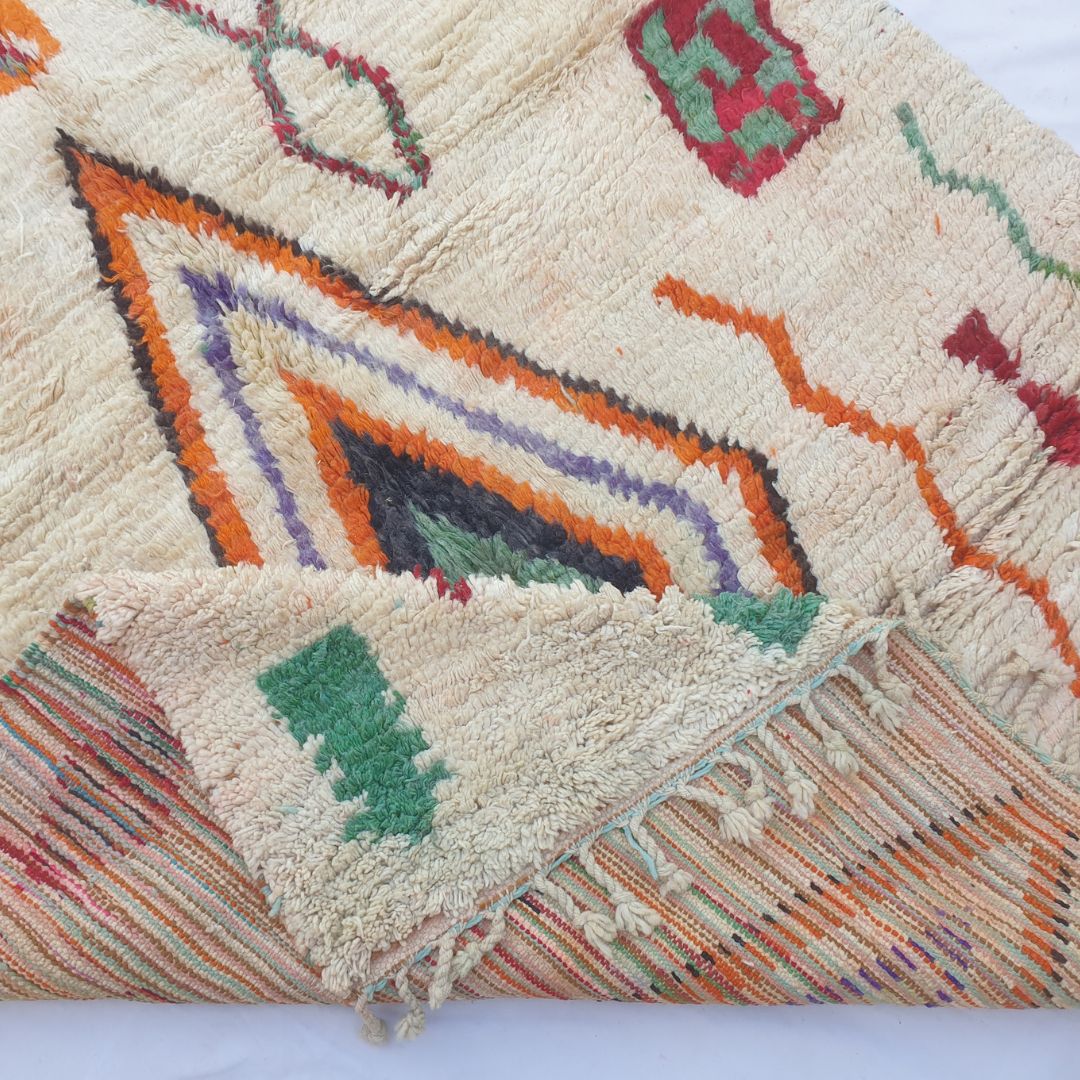 Dialca – 6x10 Moroccan Rug – Ivory Boujad Berber Handwoven Wool Carpet with Colourful Diamond Symbols | 6'2"x10'2" Ft | 190x310 cm - OunizZ