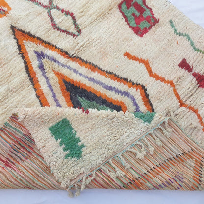 Dialca – 6x10 Moroccan Rug – Ivory Boujad Berber Handwoven Wool Carpet with Colourful Diamond Symbols | 6'2"x10'2" Ft | 190x310 cm - OunizZ
