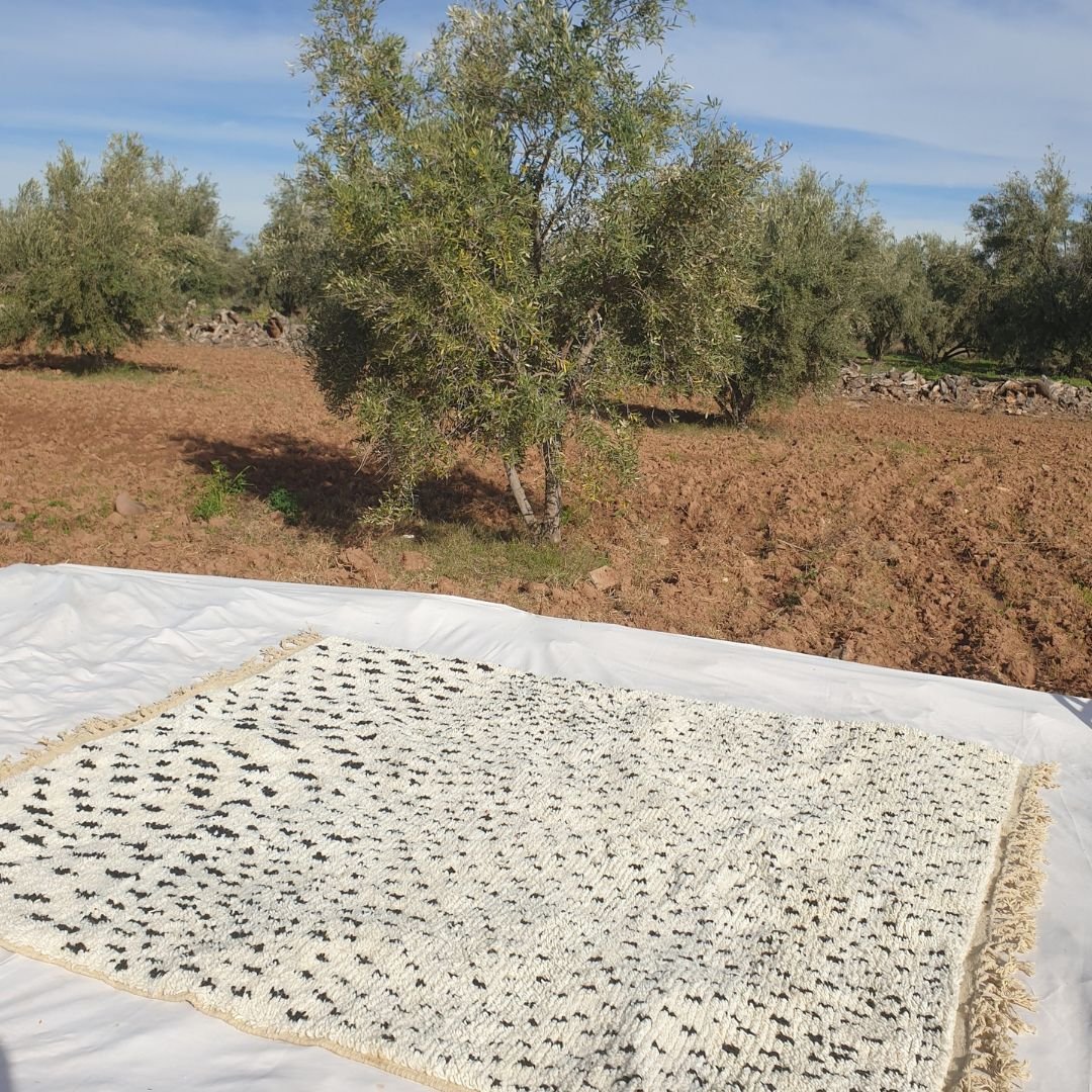 Dilba | Handmade Boujad Rug 8x10 ft – Black & White Abstract Geometric Moroccan Wool Carpet | 8'7"x10' ft | 262x300 cm - OunizZ