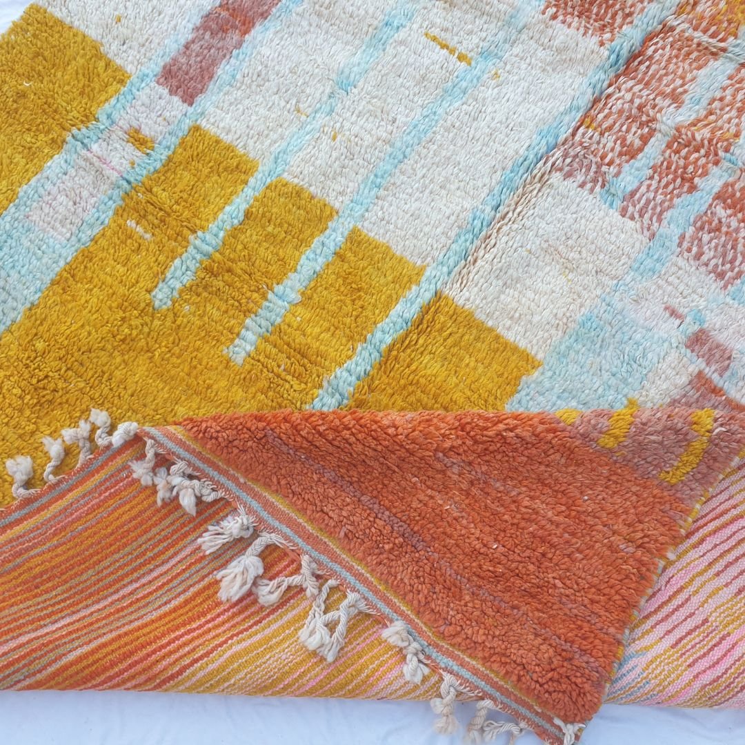 Dofla - Abstract Gradient 6x10 Boujad Moroccan Rug - Handwoven Orange and Yellow Berber Wool Carpet for Boho Decor | 6'23x10'73 Ft | 190x327 cm - OunizZ