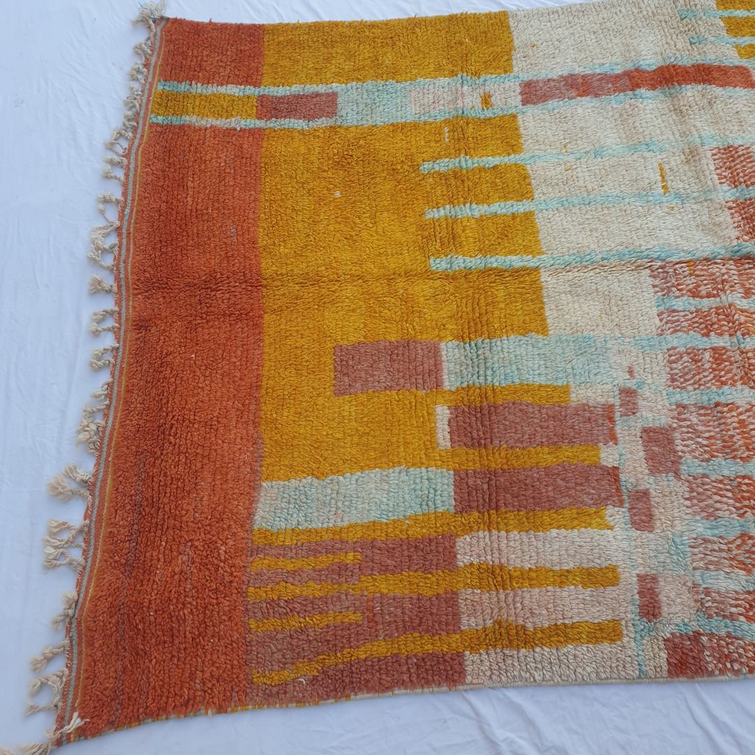 Dofla - Abstract Gradient 6x10 Boujad Moroccan Rug - Handwoven Orange and Yellow Berber Wool Carpet for Boho Decor | 6'23x10'73 Ft | 190x327 cm - OunizZ