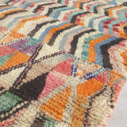 Dowelna - Colorful Moroccan Boujaad Rug with Chevron Bands and Diamond Lattice - Handwoven Berber Carpet | 6'8"x10' Ft | 204x306 cm - OunizZ