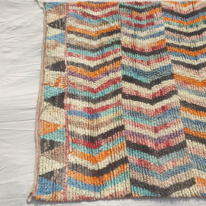 Dowelna - Colorful Moroccan Boujaad Rug with Chevron Bands and Diamond Lattice - Handwoven Berber Carpet | 6'8"x10' Ft | 204x306 cm - OunizZ