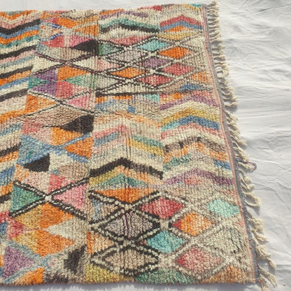 Dowelna - Colorful Moroccan Boujaad Rug with Chevron Bands and Diamond Lattice - Handwoven Berber Carpet | 6'8"x10' Ft | 204x306 cm - OunizZ
