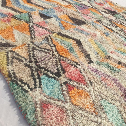 Dowelna - Colorful Moroccan Boujaad Rug with Chevron Bands and Diamond Lattice - Handwoven Berber Carpet | 6'8"x10' Ft | 204x306 cm - OunizZ