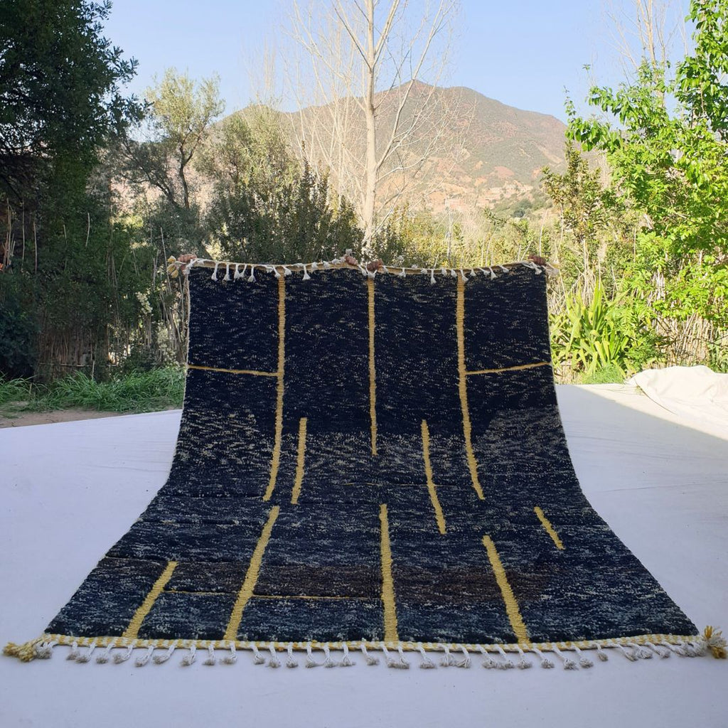 Fanita | Gradient Black Moroccan Rug 6x9 Beni Ourain Ultra Soft | Handmade Berber Wool Carpet | 6'79x9'81 Ft | 207x299 cm - OunizZ