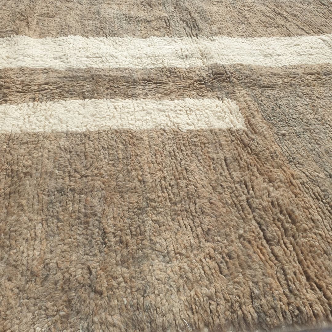 Farali - Beni Ourain Rug with Taupe Field and Scattered Ivory Mosaic Block Shapes - Handwoven Berber Carpet | 6'7"x10'7" Ft | 201x324 cm - OunizZ
