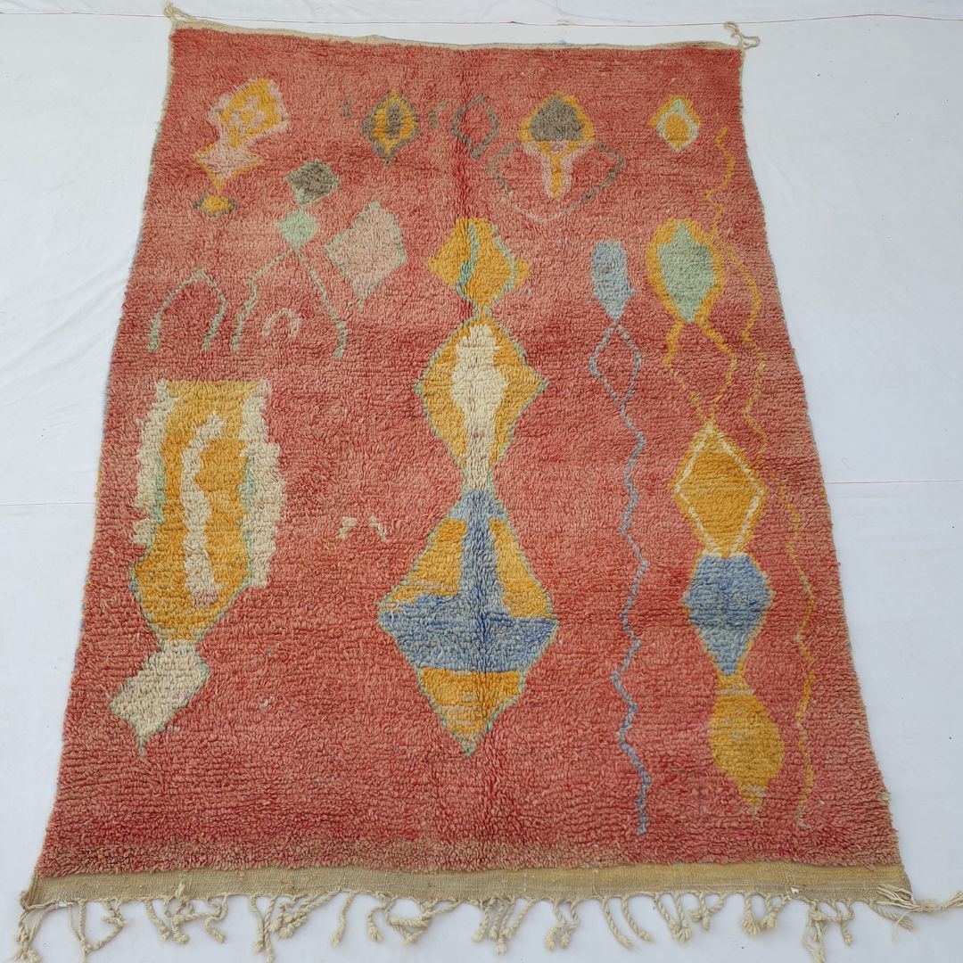 Fazga - Red 6x9 Moroccan Rug Berber Boujad Handmade | 6'43x9'88 Ft | 196x301 cm - OunizZ