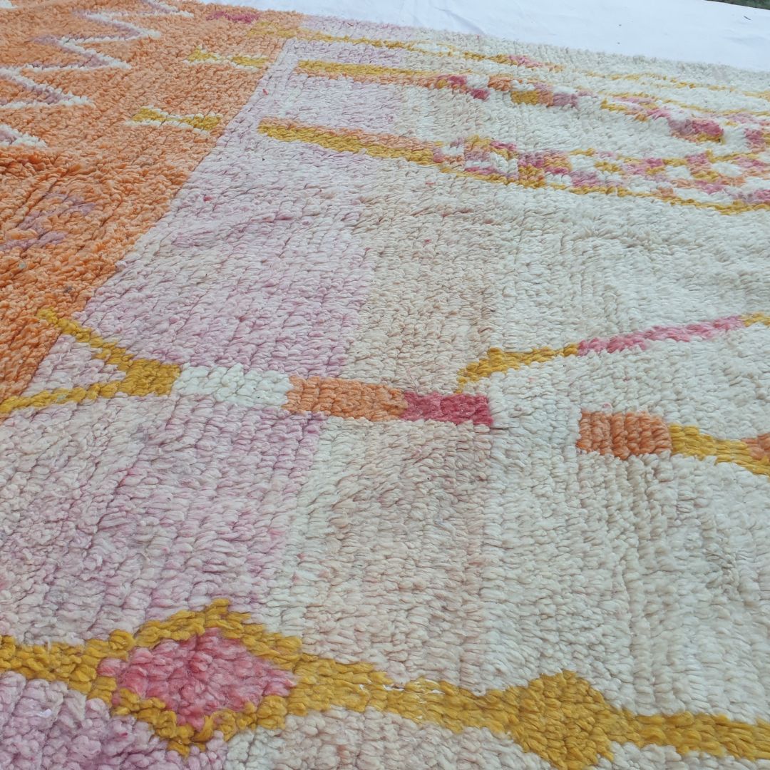 Fenaly - Figurative 6x10 Orange Boujad Moroccan Rug - Handwoven Berber Tribal Art Carpet | 6'10x10'33 Ft | 186x315 cm - OunizZ