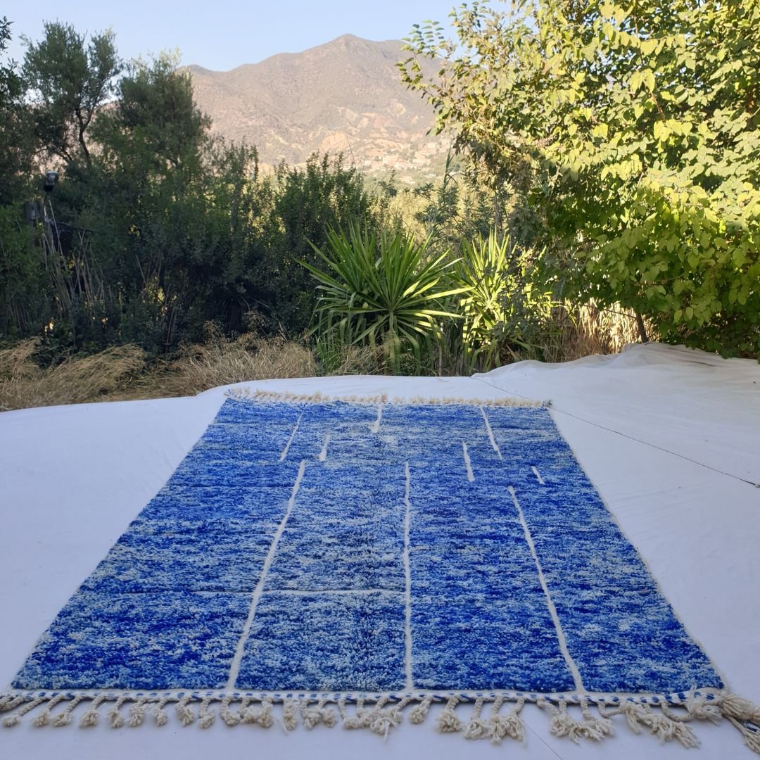 Fifla | Blue Moroccan Rug 6x9 Soft Beni Ourain | Handmade Berber Wool Carpet | 6'56x9'80 Ft | 200x299 cm - OunizZ