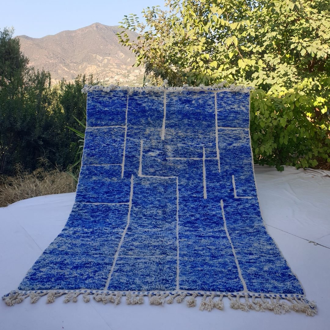 Fifla | Blue Moroccan Rug 6x9 Soft Beni Ourain | Handmade Berber Wool Carpet | 6'56x9'80 Ft | 200x299 cm - OunizZ