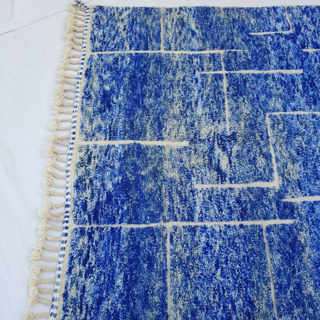 Fifla | Blue Moroccan Rug 6x9 Soft Beni Ourain | Handmade Berber Wool Carpet | 6'56x9'80 Ft | 200x299 cm - OunizZ