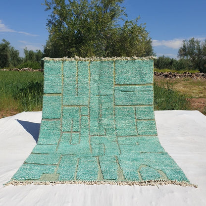 Fihala | Green Moroccan Rug 6x9 | Moroccan Beni Ouarain Ultra Soft | 9'55x6'79 Ft | 291x207 cm - OunizZ