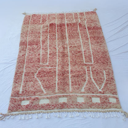 Flagha | Luxury Pastel Red Beni Ourain Shag Rug 7x10 ft - Handwoven Moroccan Wool Berber Carpet for Bedroom | 7'02x10' Ft | 214x304 cm - OunizZ