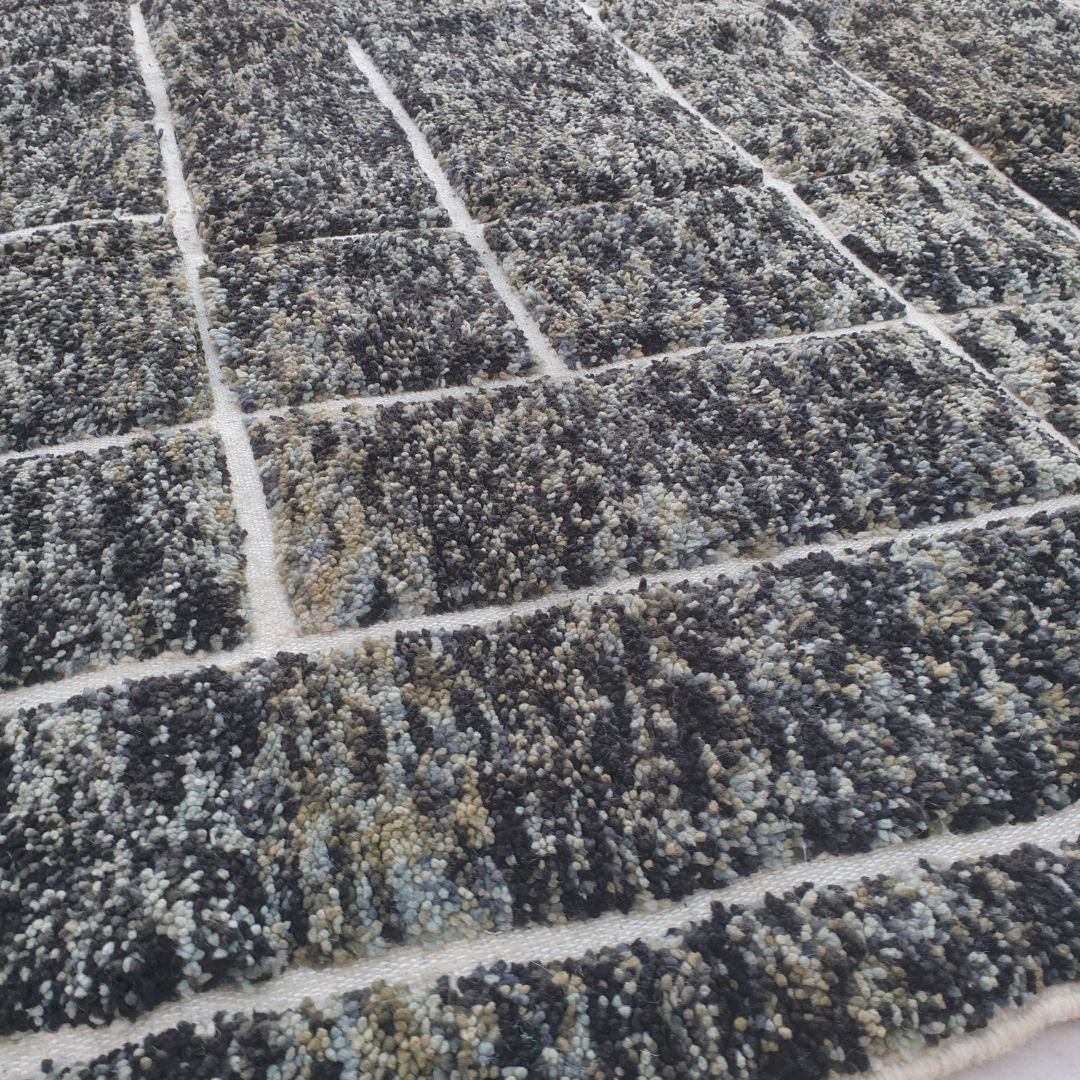 Frakha | Charcoal Black Geometric Beni Ourain Shag Rug 6x9 ft - Handwoven Moroccan Wool Berber Carpet for Modern Living Room | 6'66x9'74 Ft | 203x297 cm - OunizZ