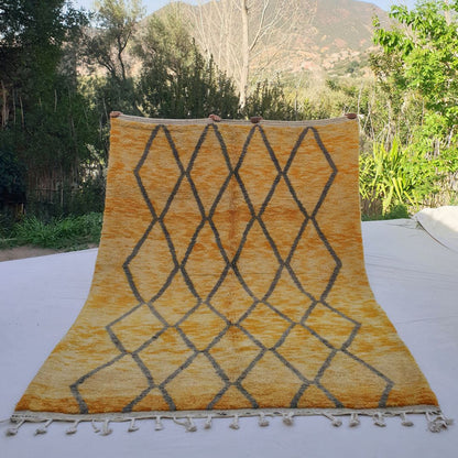 Gawya | Yellow Moroccan Rug 7x9 Authentic Beni Ourain | Handmade Berber Wool Carpet | 7'22x9'84 Ft | 220x300 cm - OunizZ