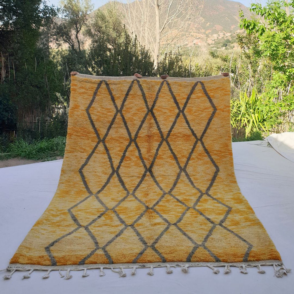 Moroccan Area rug - 2024 Authentic rug - Berber rug - Yellow rug - Wool Moroccan rug - Custom rug - Plain Yellow rug - Beni ourain rug