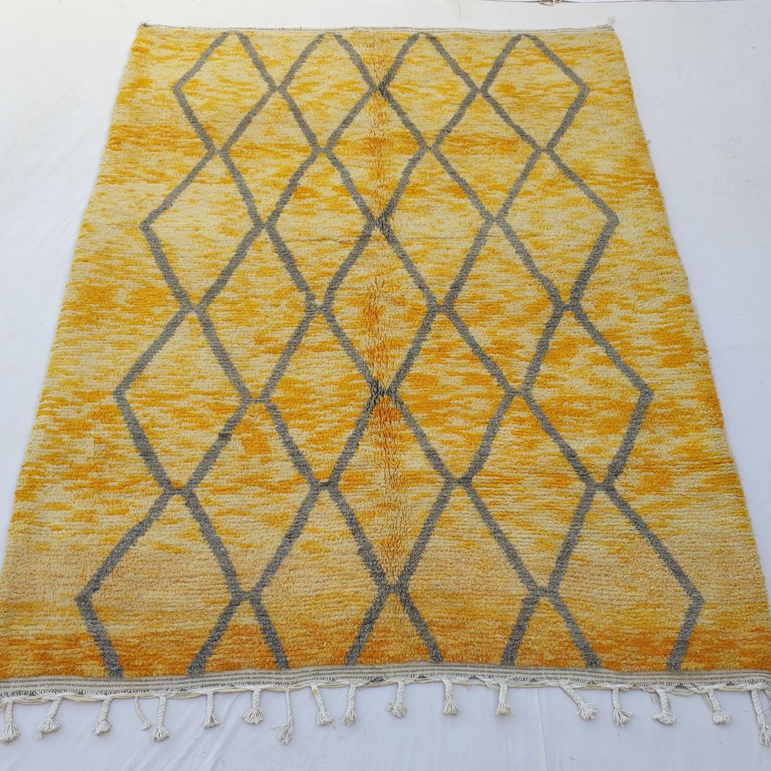 Gawya | Yellow Moroccan Rug 7x9 Authentic Beni Ourain | Handmade Berber Wool Carpet | 7'22x9'84 Ft | 220x300 cm - OunizZ