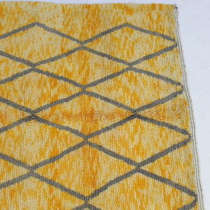 Gawya | Yellow Moroccan Rug 7x9 Authentic Beni Ourain | Handmade Berber Wool Carpet | 7'22x9'84 Ft | 220x300 cm - OunizZ