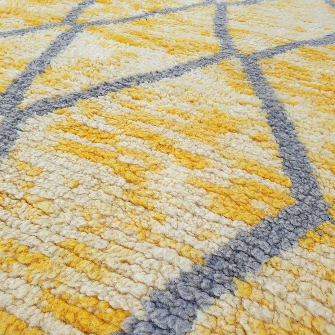 Gawya | Yellow Moroccan Rug 7x9 Authentic Beni Ourain | Handmade Berber Wool Carpet | 7'22x9'84 Ft | 220x300 cm - OunizZ