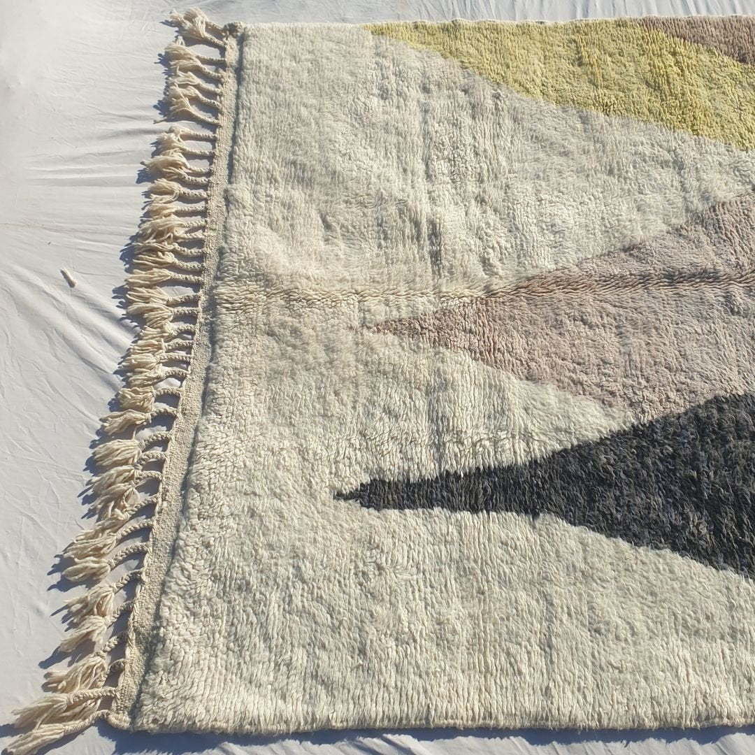 Ghlama | Abstract 6x9 Multi - Color Beni Ourain Rug - Soft Plush Berber Wool Shag Carpet | 6'89x9'55 Ft | 210x291 cm - OunizZ