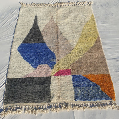 Ghlama | Abstract 6x9 Multi - Color Beni Ourain Rug - Soft Plush Berber Wool Shag Carpet | 6'89x9'55 Ft | 210x291 cm - OunizZ