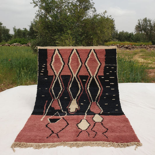 Ghmassa - Moroccan Rug Boujad 6x9 Black & Red Bordeau | Berber Handmade | 9'40x6'60 Ft | 286x200 cm - OunizZ