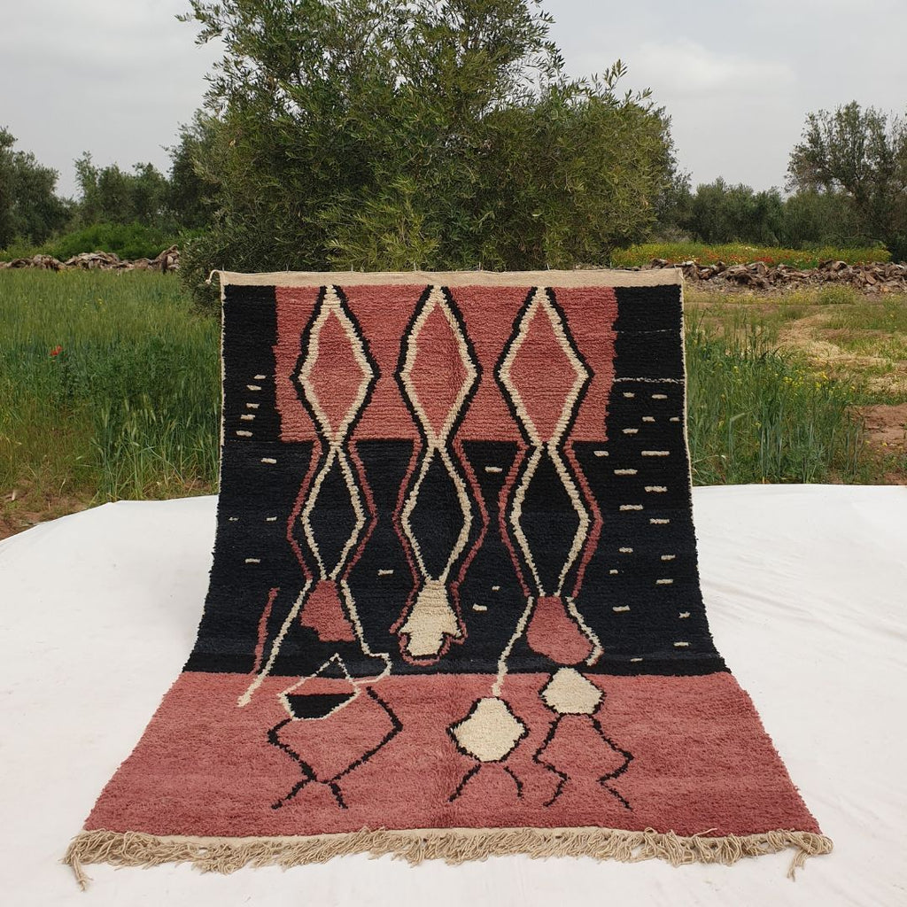 Ghmassa - Moroccan Rug Boujad 6x9 Black & Red Bordeau | Berber Handmade | 9'40x6'60 Ft | 286x200 cm - OunizZ