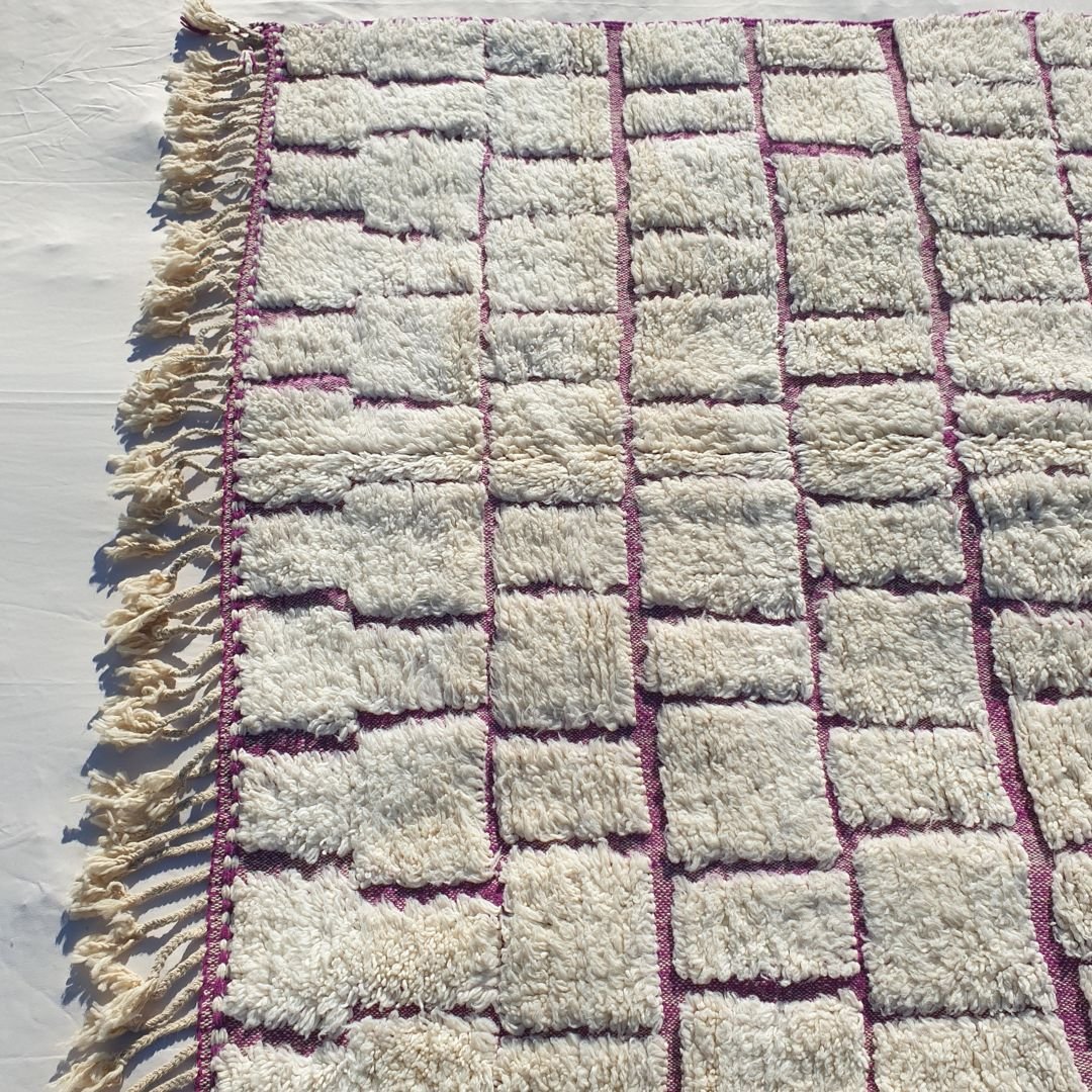 GOUTA Moroccan Rug Beni Ourain White and Pink | 9'45x6'56 Ft | 288x200 cm | 100% wool handmade - OunizZ