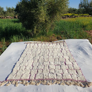 GOUTA Moroccan Rug Beni Ourain White and Pink | 9'45x6'56 Ft | 288x200 cm | 100% wool handmade - OunizZ