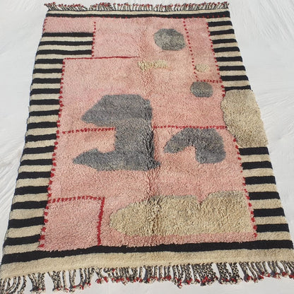 Graoua - Pink 7x9 Moroccan Rug Beni Mrirt Luxurious Ultra Soft and Thick | Berber Handmade Wool Carpet | 7'05x9'78 Ft | 215x298 cm - OunizZ