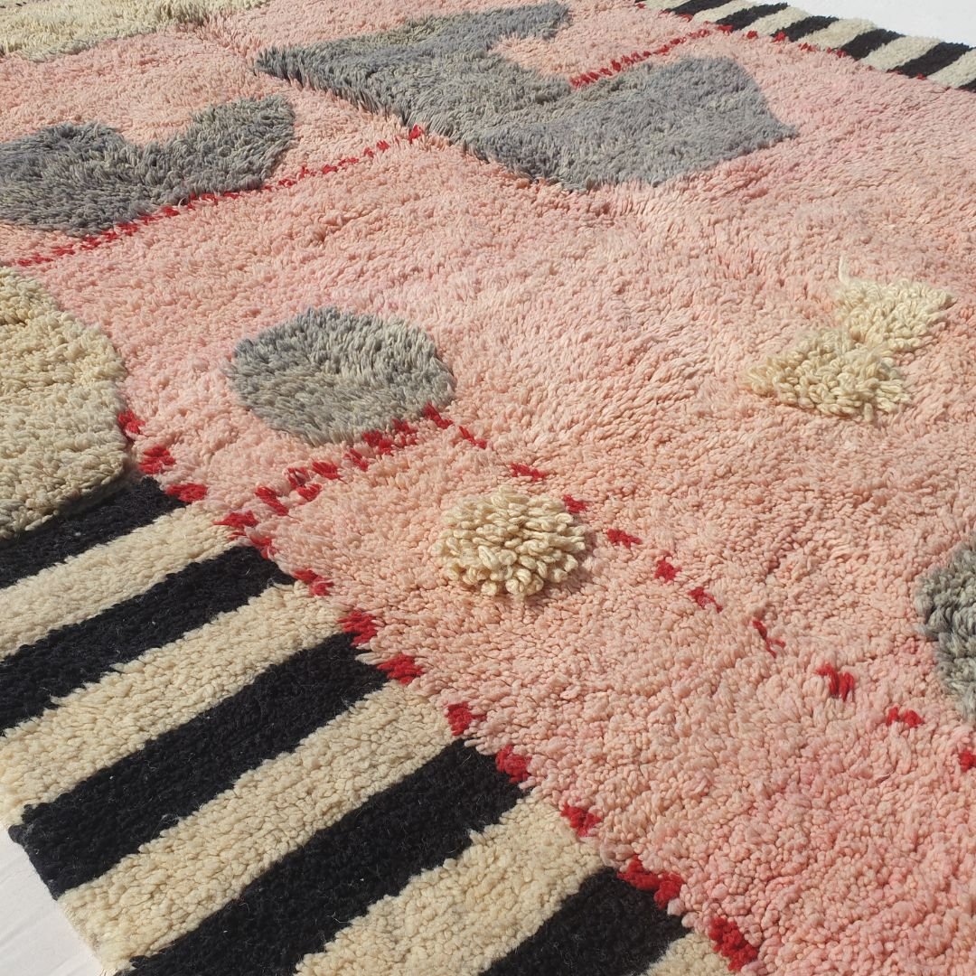 Graoua - Pink 7x9 Moroccan Rug Beni Mrirt Luxurious Ultra Soft and Thick | Berber Handmade Wool Carpet | 7'05x9'78 Ft | 215x298 cm - OunizZ