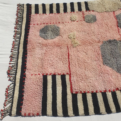 Graoua - Pink 7x9 Moroccan Rug Beni Mrirt Luxurious Ultra Soft and Thick | Berber Handmade Wool Carpet | 7'05x9'78 Ft | 215x298 cm - OunizZ