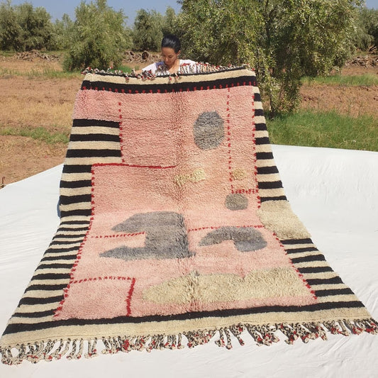 Graoua - Pink 7x9 Moroccan Rug Beni Mrirt Luxurious Ultra Soft and Thick | Berber Handmade Wool Carpet | 7'05x9'78 Ft | 215x298 cm - OunizZ