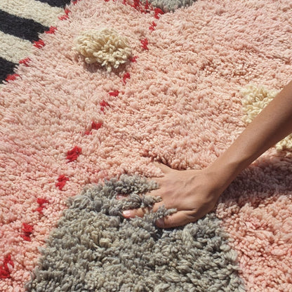 Graoua - Pink 7x9 Moroccan Rug Beni Mrirt Luxurious Ultra Soft and Thick | Berber Handmade Wool Carpet | 7'05x9'78 Ft | 215x298 cm - OunizZ