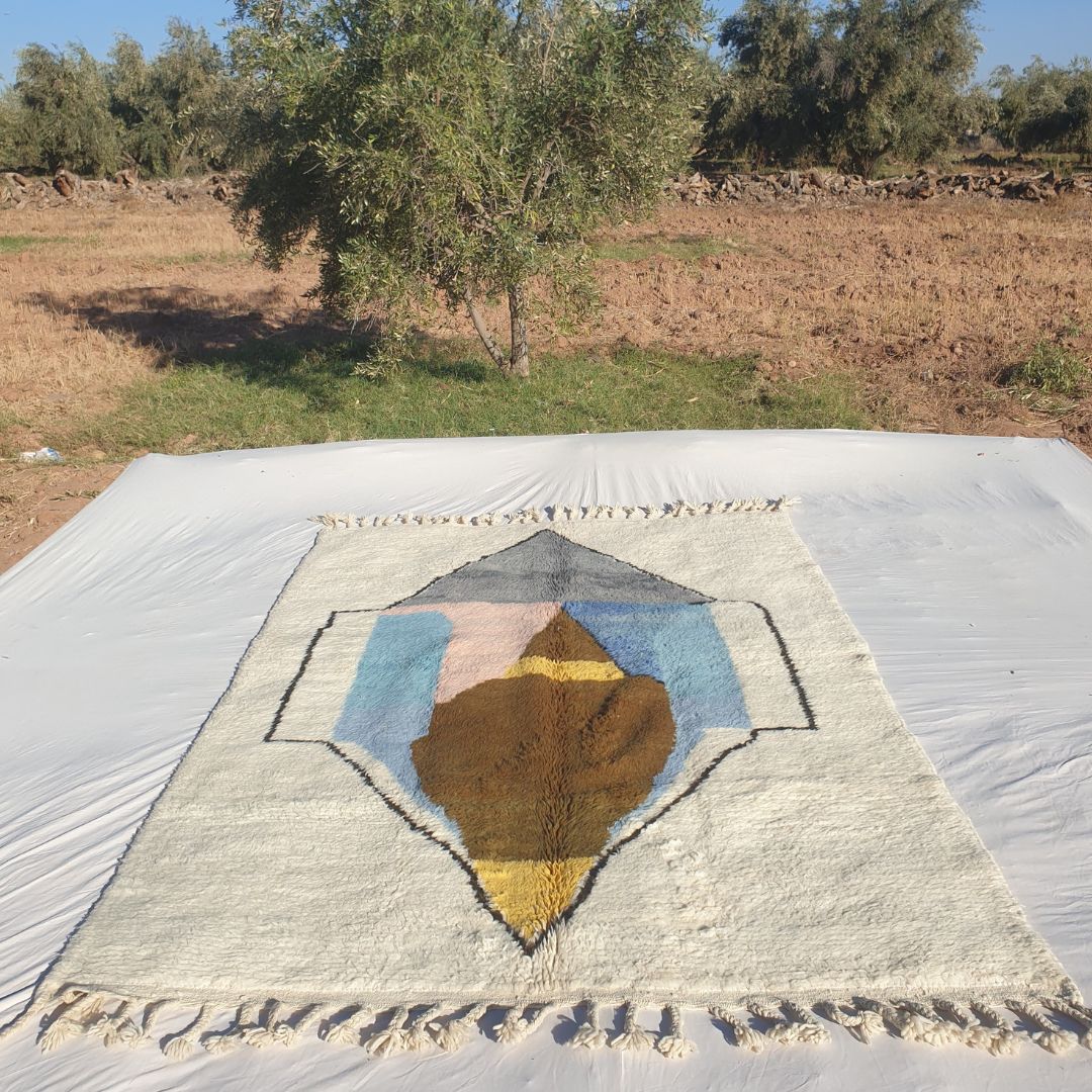 Griwa | Abstract 6x9 Colorful Beni Ourain Rug - Plush Berber Wool Shag Carpet | 6'66x9'51 Ft | 203x290 cm - OunizZ