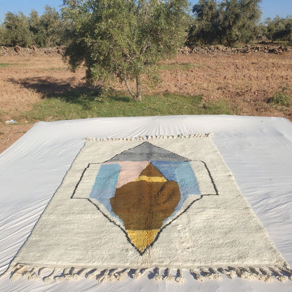 Griwa | Abstract 6x9 Colorful Beni Ourain Rug - Plush Berber Wool Shag Carpet | 6'66x9'51 Ft | 203x290 cm - OunizZ