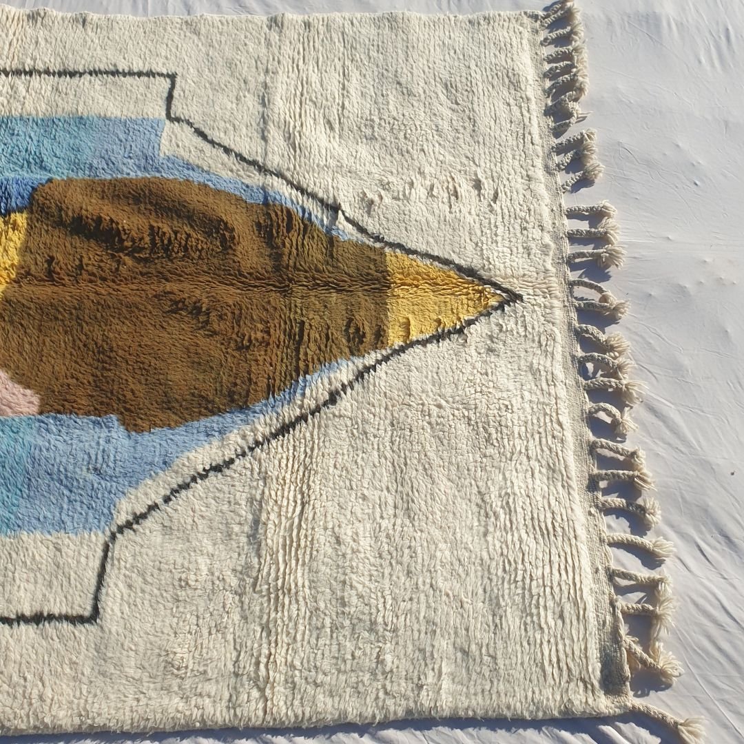 Griwa | Abstract 6x9 Colorful Beni Ourain Rug - Plush Berber Wool Shag Carpet | 6'66x9'51 Ft | 203x290 cm - OunizZ