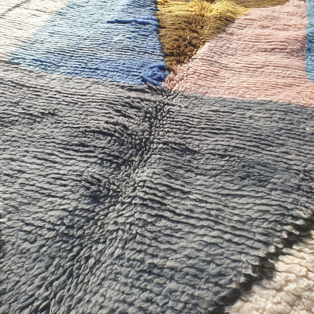 Griwa | Abstract 6x9 Colorful Beni Ourain Rug - Plush Berber Wool Shag Carpet | 6'66x9'51 Ft | 203x290 cm - OunizZ