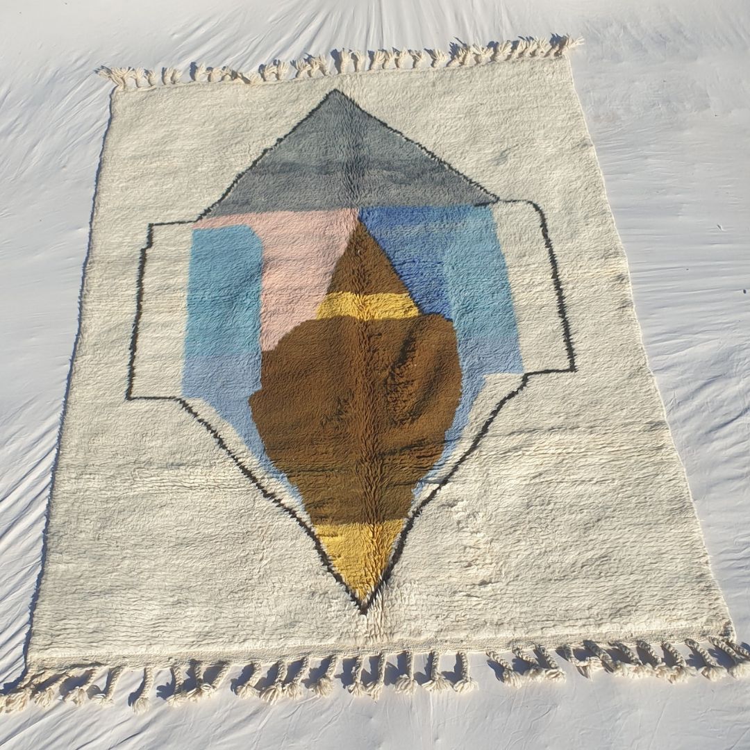 Griwa | Abstract 6x9 Colorful Beni Ourain Rug - Plush Berber Wool Shag Carpet | 6'66x9'51 Ft | 203x290 cm - OunizZ