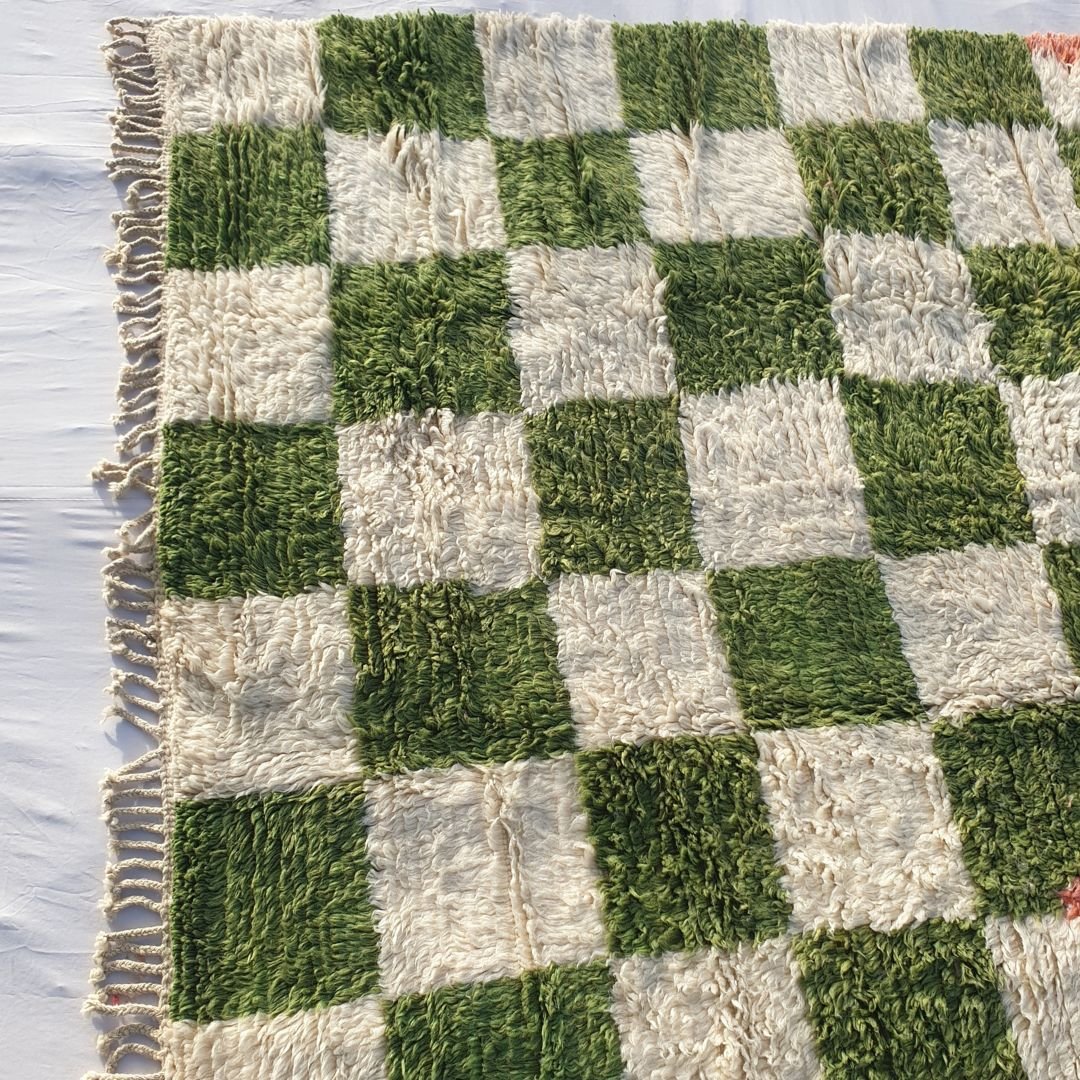 Habachi | Olive Green Checkered Moroccan Rug 7x9 Beni Ourain Ultra Soft | Authentic Berber wool Beni Rug | 7'08x9'48 Ft | 216x289 cm - OunizZ