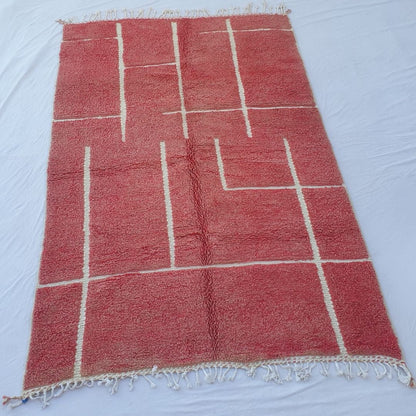 Hadrra | Bold Red Beni Ourain Geometric Shag Rug 6x9 ft - Handwoven Moroccan Wool Berber Carpet for Living Room | 6'33x9'55 Ft | 193x291 cm - OunizZ