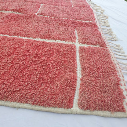 Hadrra | Bold Red Beni Ourain Geometric Shag Rug 6x9 ft - Handwoven Moroccan Wool Berber Carpet for Living Room | 6'33x9'55 Ft | 193x291 cm - OunizZ