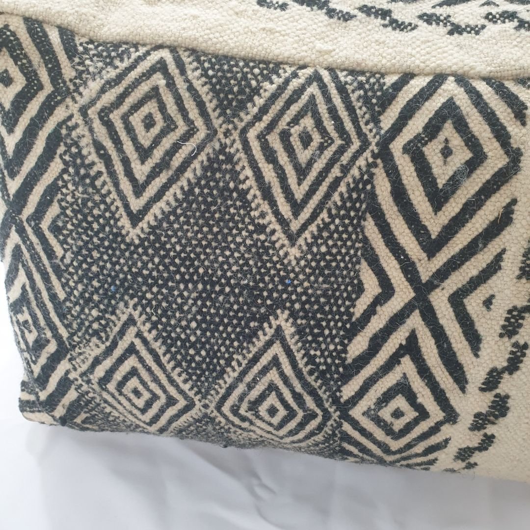 Handmade Moroccan Wool Floor Cushion – Geometric Wool Pouf | 24"x24"x16" inch - OunizZ