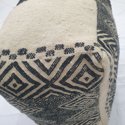 Handmade Moroccan Wool Floor Cushion – Geometric Wool Pouf | 24"x24"x16" inch - OunizZ