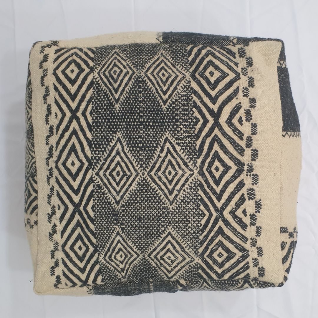 Handmade Moroccan Wool Floor Cushion – Geometric Wool Pouf | 24"x24"x16" inch - OunizZ