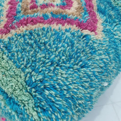 Handmade Moroccan Wool Floor Cushion – Turquoise Diamond Pouf 24x24x8 inch | 60x60x20 cm - OunizZ