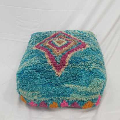 Handmade Moroccan Wool Floor Cushion – Turquoise Diamond Pouf 24x24x8 inch | 60x60x20 cm - OunizZ