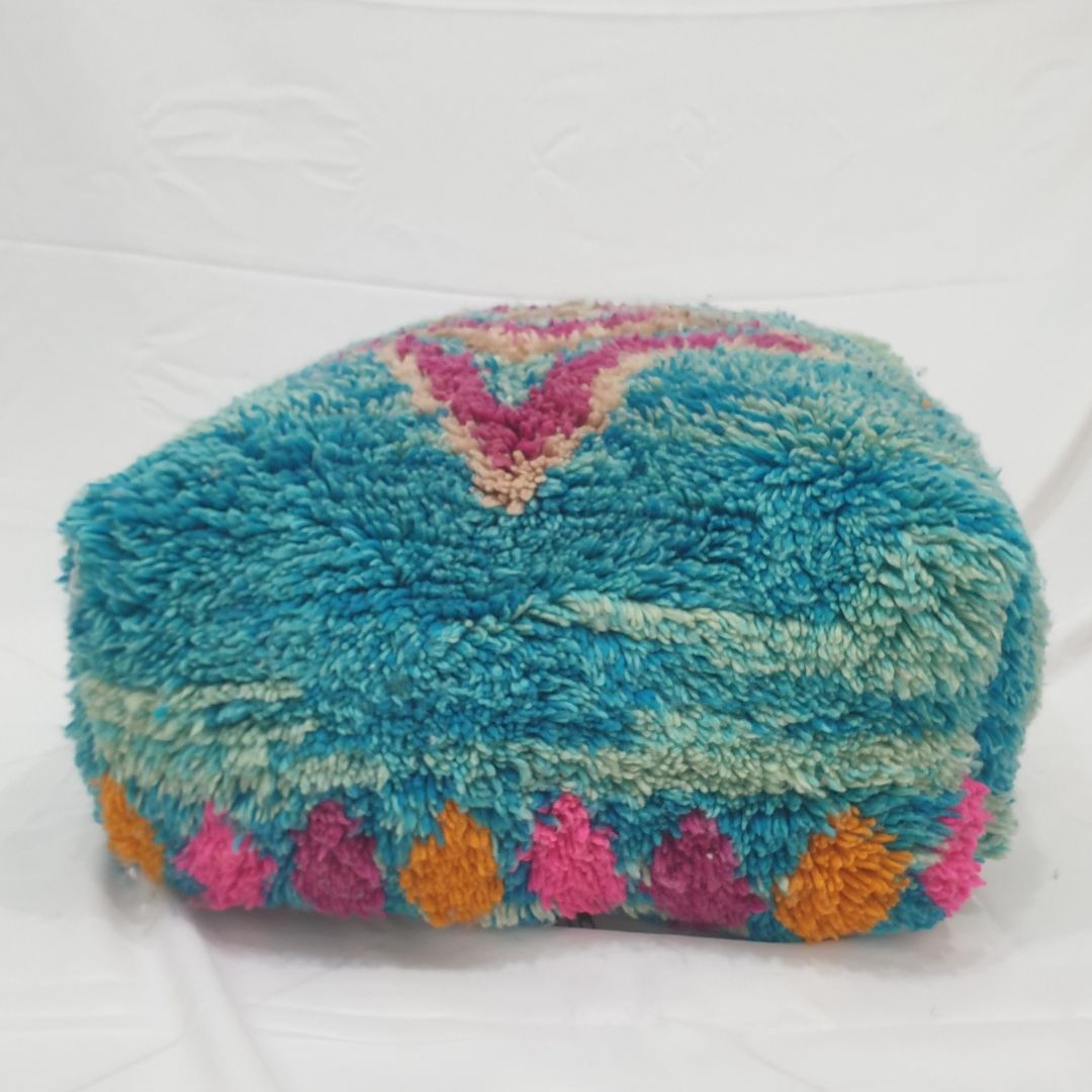 Handmade Moroccan Wool Floor Cushion – Turquoise Diamond Pouf 24x24x8 inch | 60x60x20 cm - OunizZ